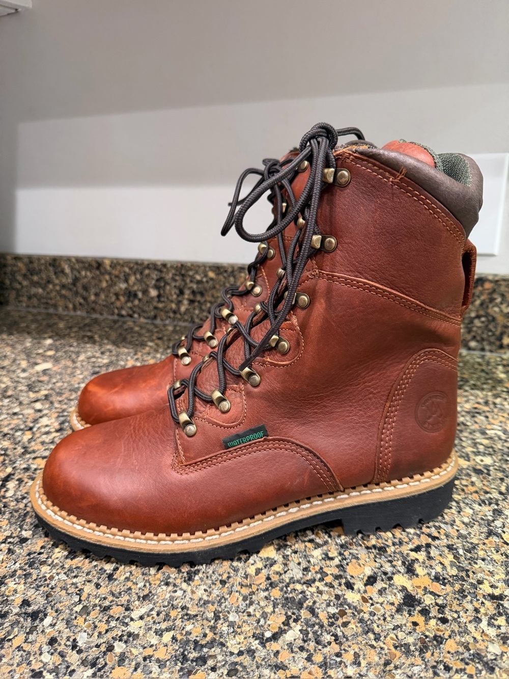 Georgia boot 8 inch hammer size 10 Men's Brown Leather Waterproof Work Boots